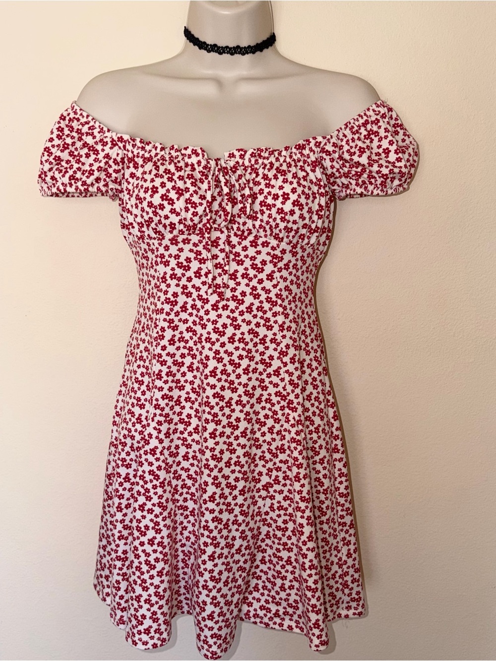 Lush White Dress with Red Floral Print